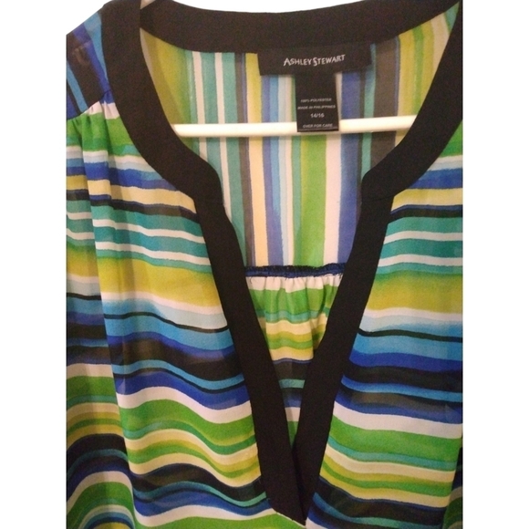 Sheer Multicolor Tunic Ashley Stewart V-Neck Button 3/4 Sleeve Plus Size 14/16 - Picture 3 of 8